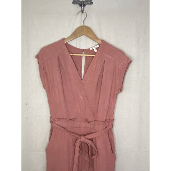 Monteau Linen Rayon Jumpsuit Women Medium Orange Cropped Minimalist Boho Beachy - Picture 2 of 8